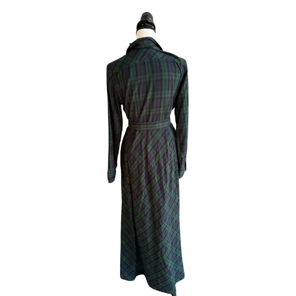 RRL Women's Ralph Lauren Black Watch Plaid Maxi Dress Green Navy Small - Picture 3 of 9
